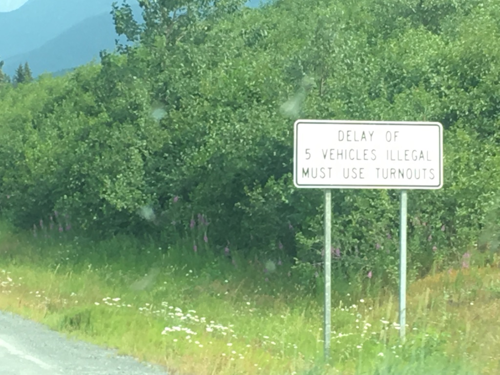 2019-07-12 07-50th-anniversary-cruise-Seward-to-Anchorage-50-5-vehicles-illegal-use-turnouts.JPG